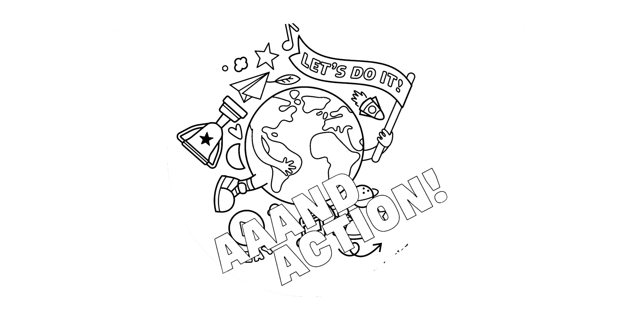 Logo der Auszeichnung „Aaand Action Wettbewerb“ – stilisierte Weltkugel mit Schriftzug.